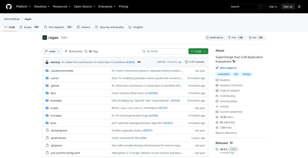 Ragas GitHub repository, October 2026