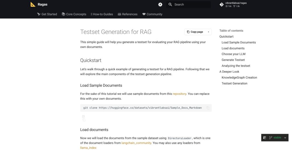 Ragas testset generation docs, October 2026