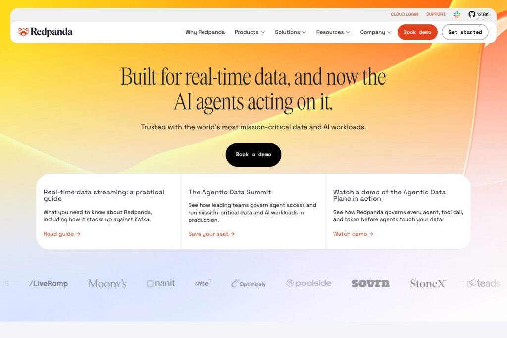 Redpanda public website introducing its streaming platform