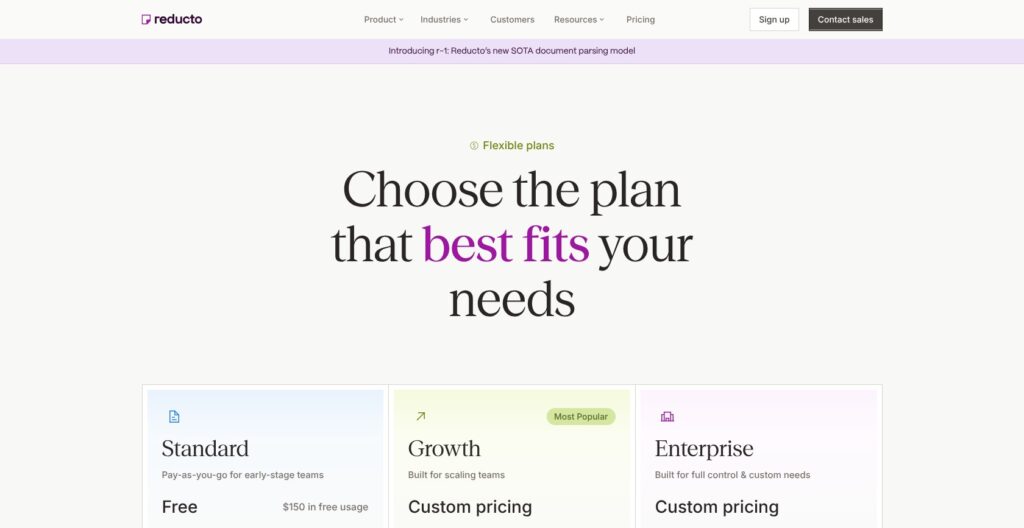 Reducto pricing page, October 2026