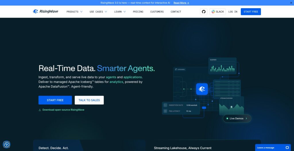 RisingWave homepage page, October 2026