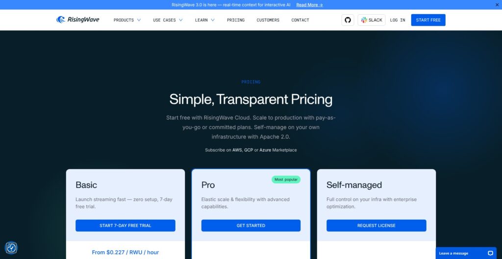 RisingWave pricing page, October 2026