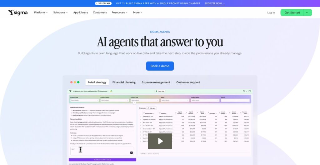 Sigma Agents product page, October 2026