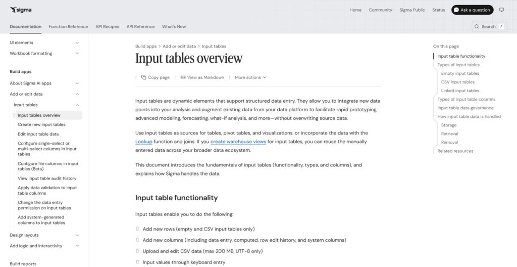 Sigma input tables documentation, October 2026