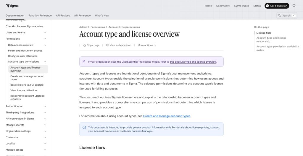 Sigma license and account type overview, October 2026