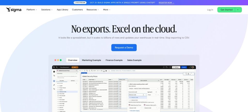 Sigma spreadsheet product page, October 2026
