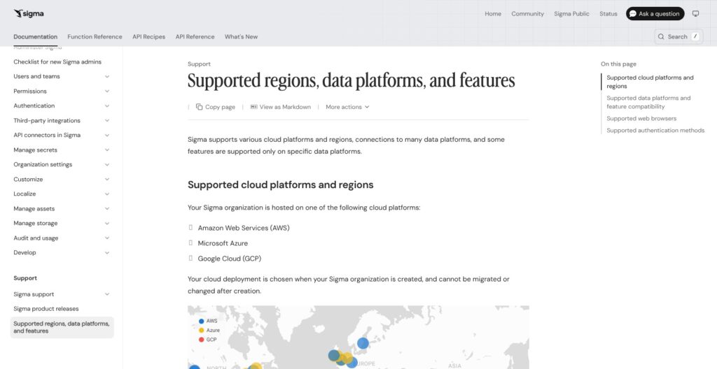 Sigma region, warehouse and feature support, October 2026