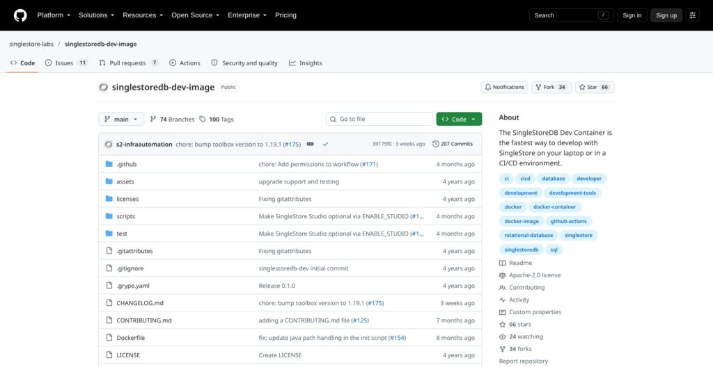 SingleStore Dev Image repository on GitHub, October 2026