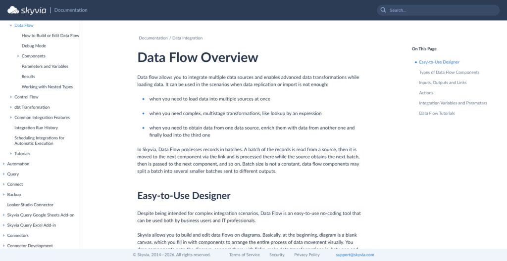 Skyvia Data Flow documentation, October 2026