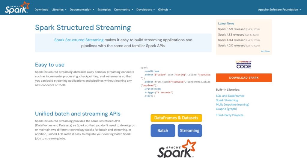 Apache Spark Structured Streaming page, October 2026