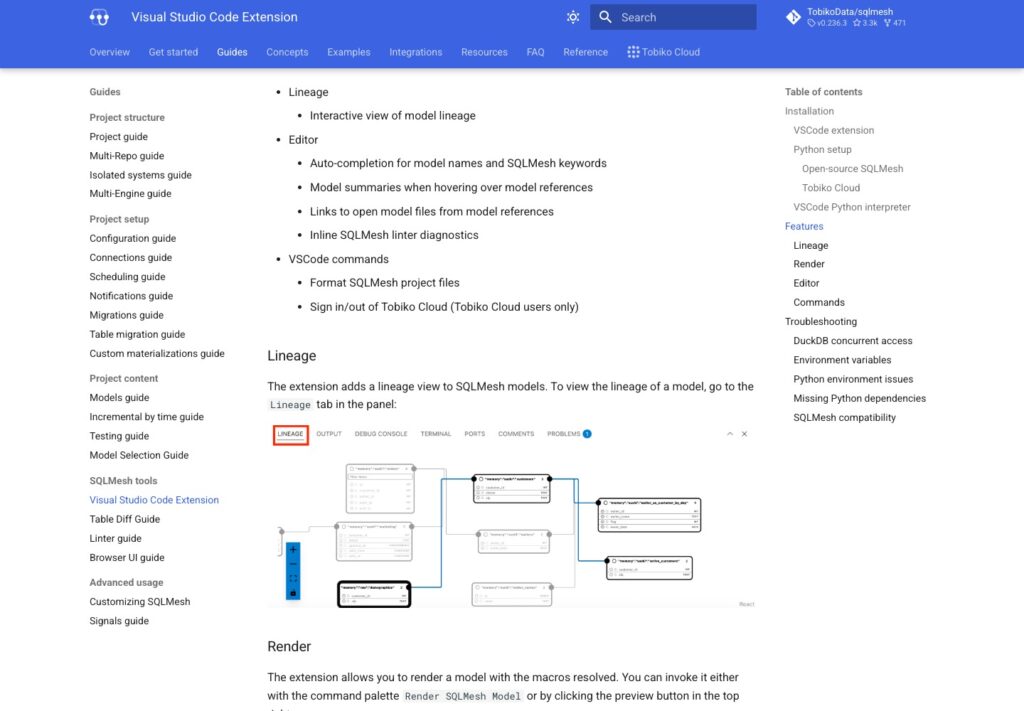 SQLMesh VS Code documentation showing model lineage