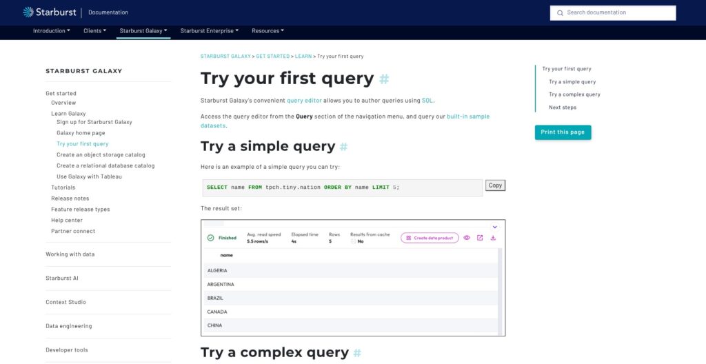 Starburst first-query guide, October 2026