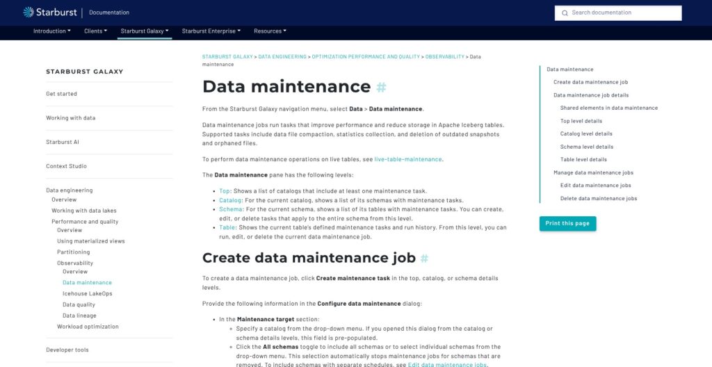 Starburst data maintenance documentation, October 2026