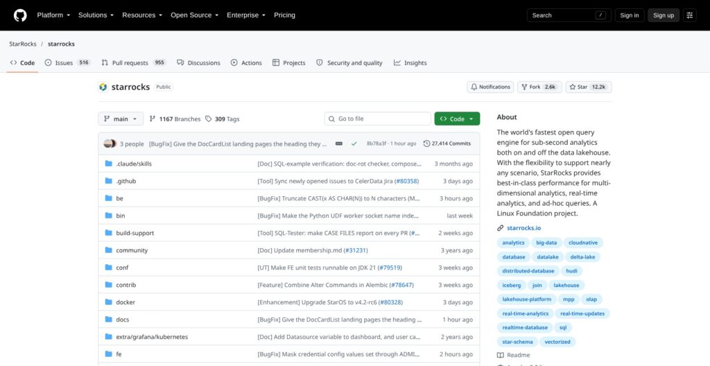 StarRocks GitHub repository, October 2026