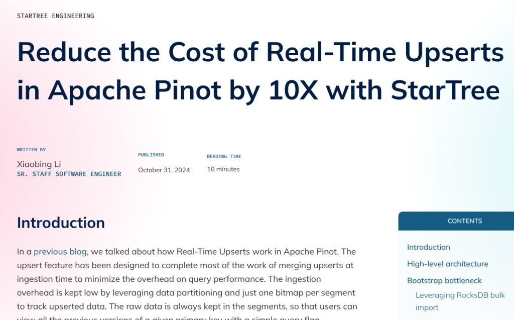 StarTree off-heap upserts engineering article, October 2026