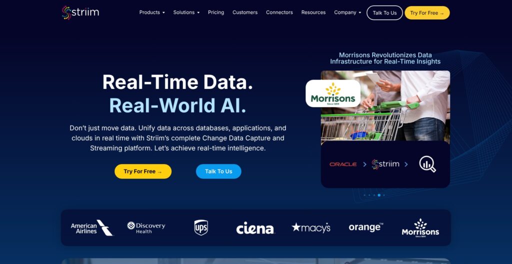 Striim homepage, October 2026
