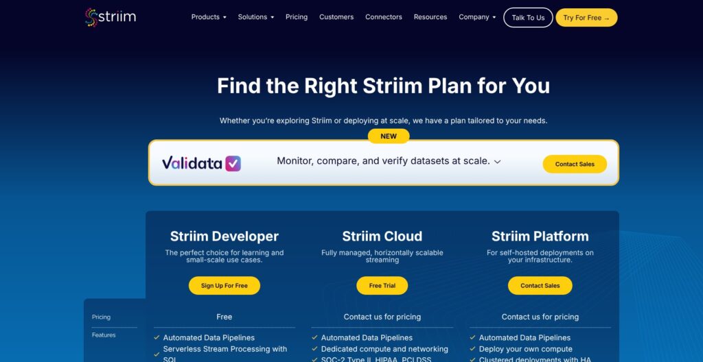 Striim pricing page, October 2026