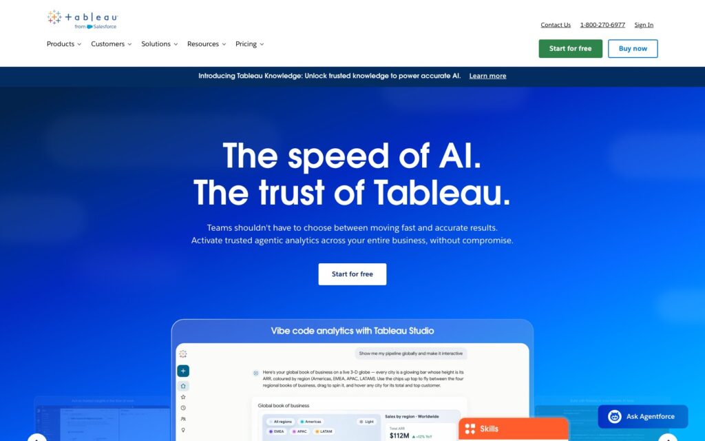 Tableau homepage showing its analytics platform
