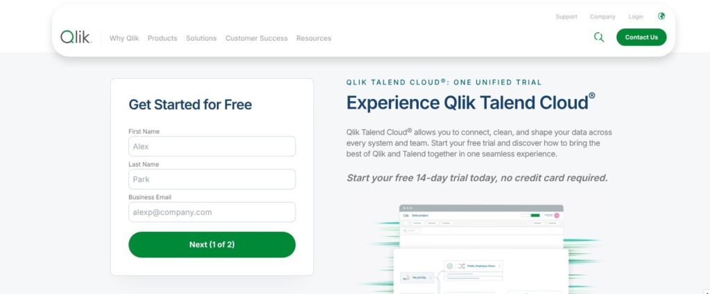Qlik Talend Cloud free trial page, October 2026