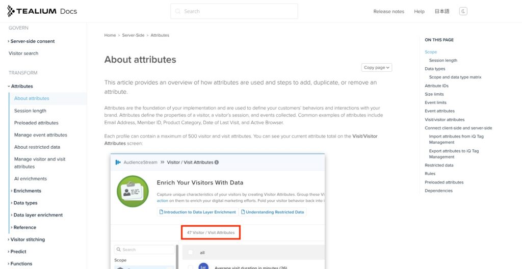 Tealium AudienceStream attributes documentation, October 2026