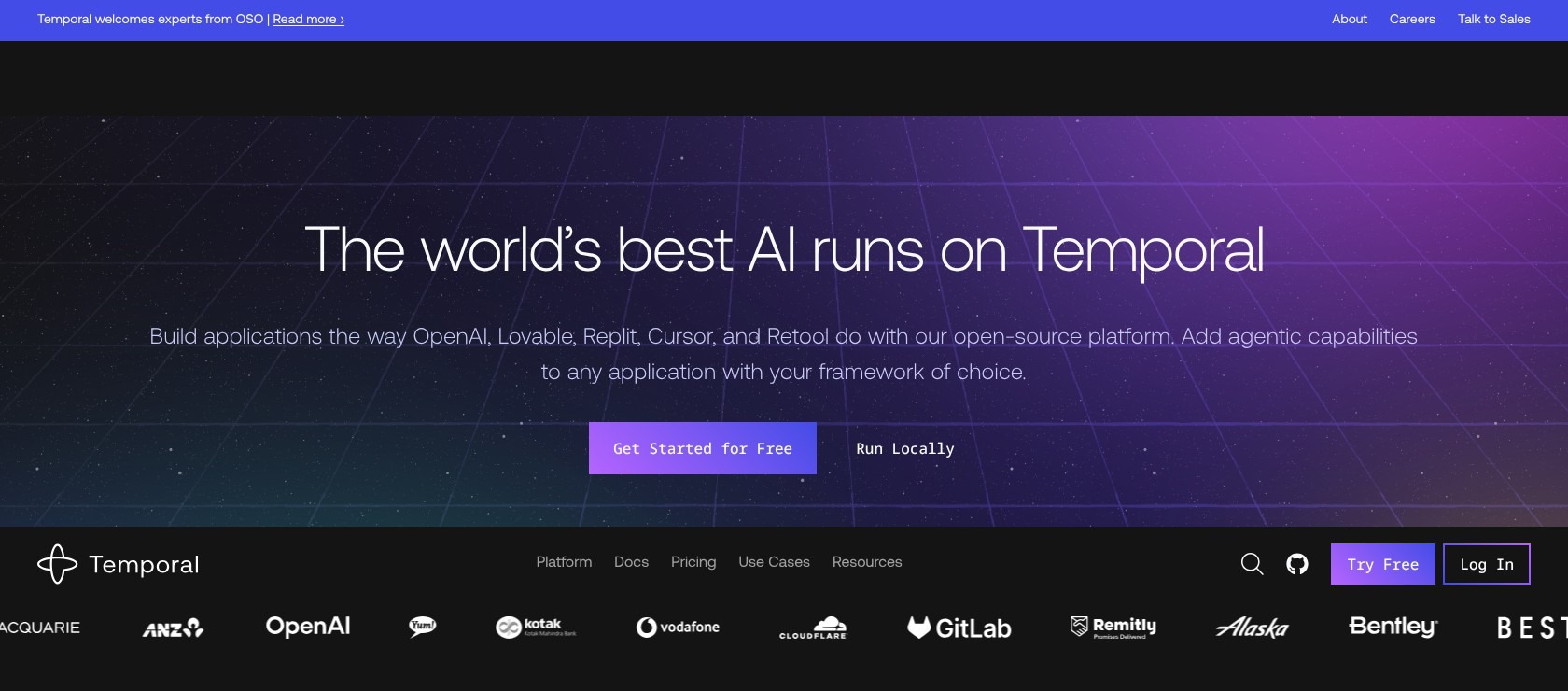 Temporal homepage introducing durable execution for application workflows