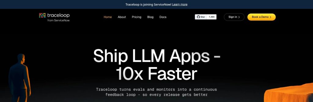 Traceloop homepage, October 2026