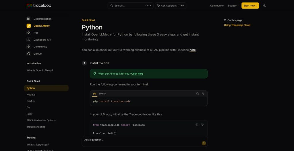 Traceloop Python setup guide, October 2026
