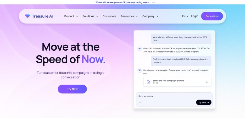Treasure AI homepage, October 2026