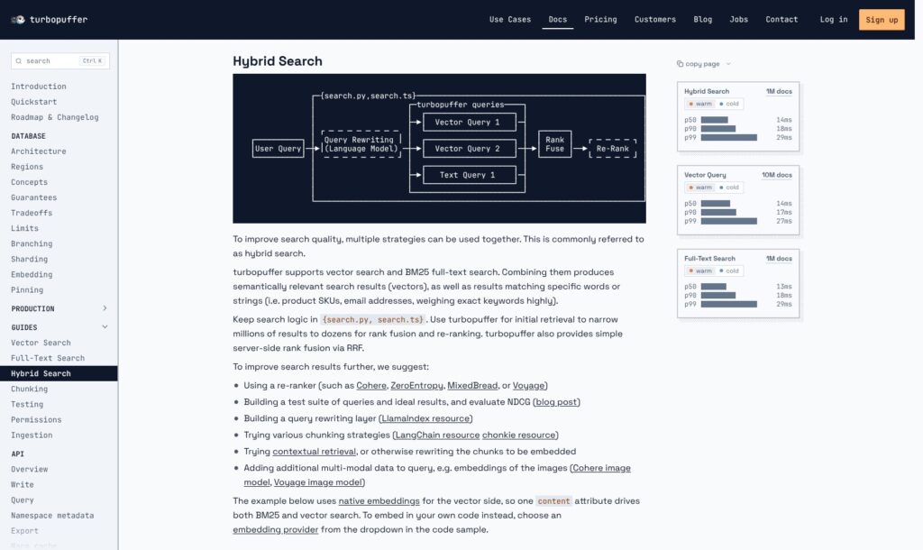 Turbopuffer hybrid search documentation, October 2026