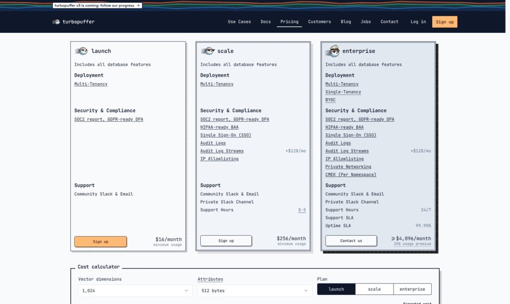 Turbopuffer pricing plans, October 2026