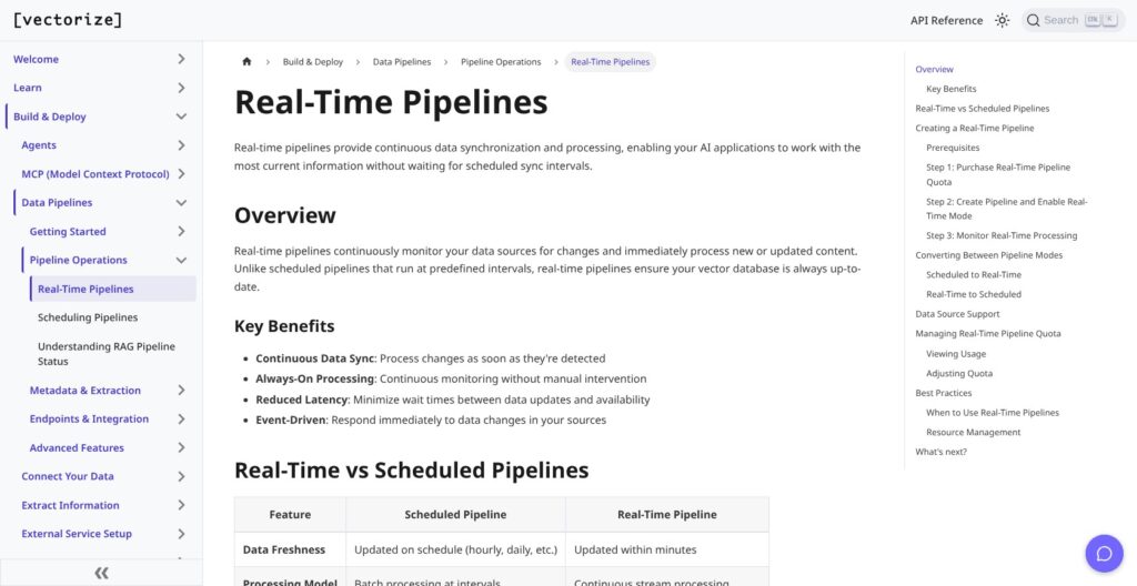 Vectorize real-time pipeline guide, October 2026