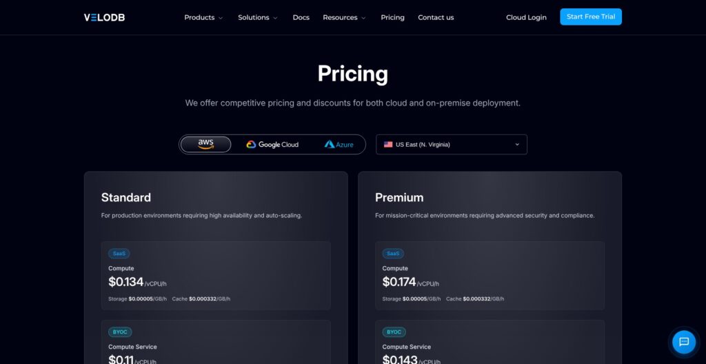 VeloDB pricing page, October 2026