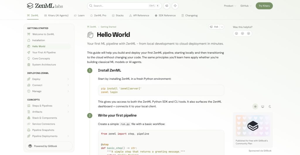 ZenML Hello World guide, October 2026