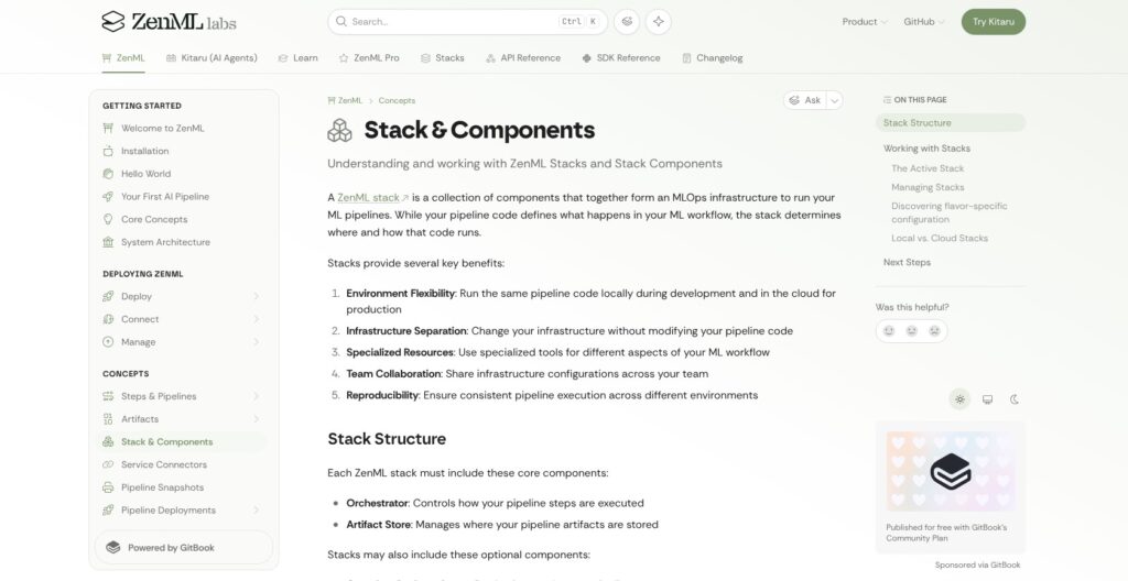 ZenML stack components documentation, October 2026