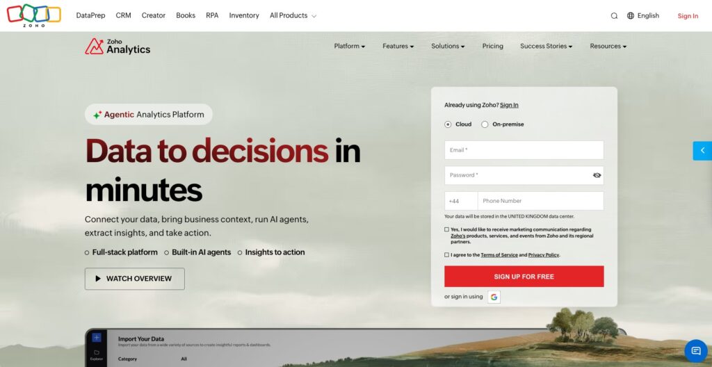 Zoho Analytics product page, October 2026