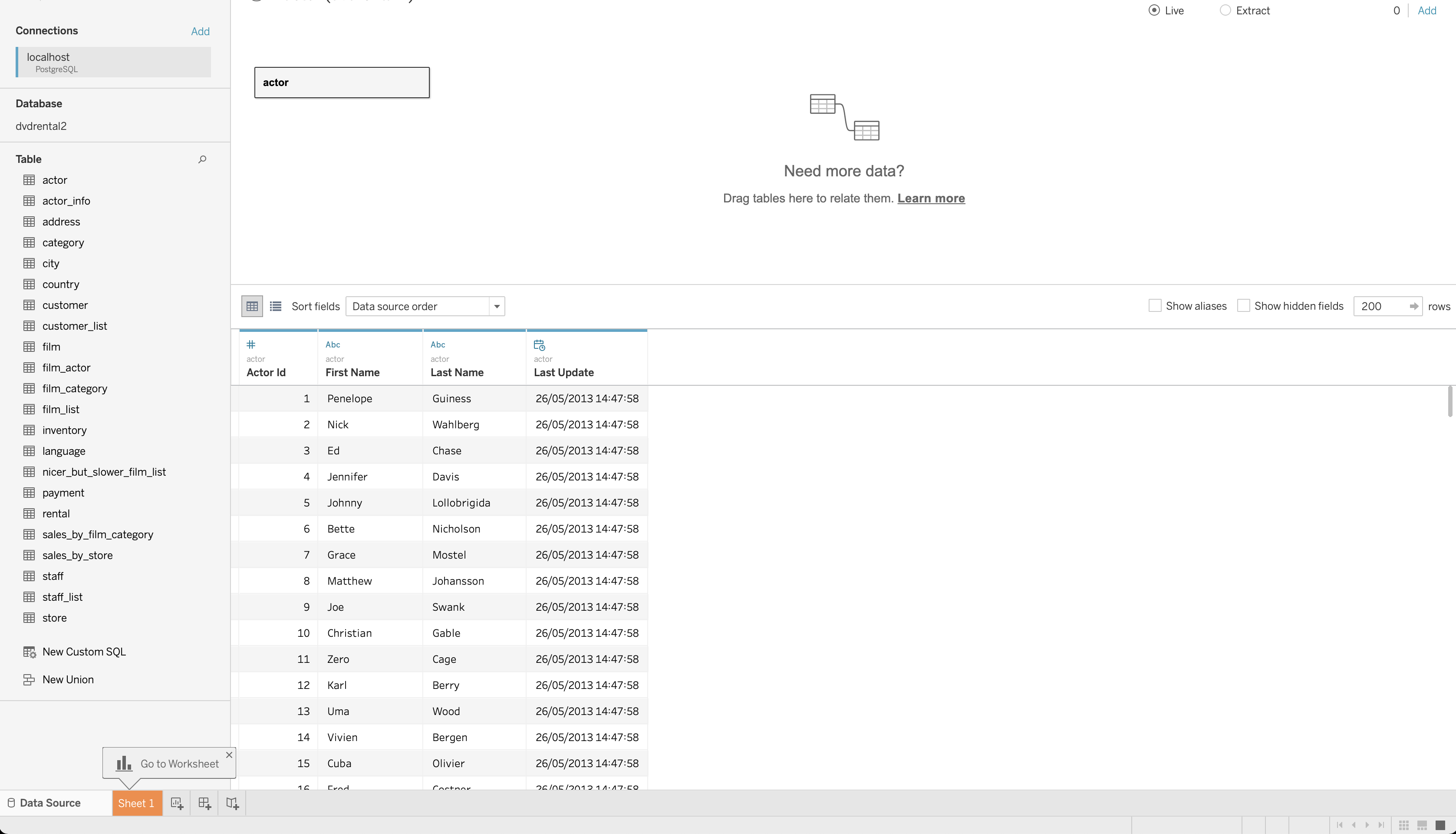 DB table connected