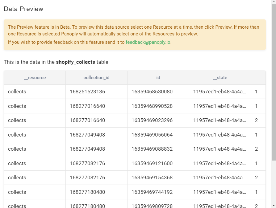 Preview Shopify Data Table